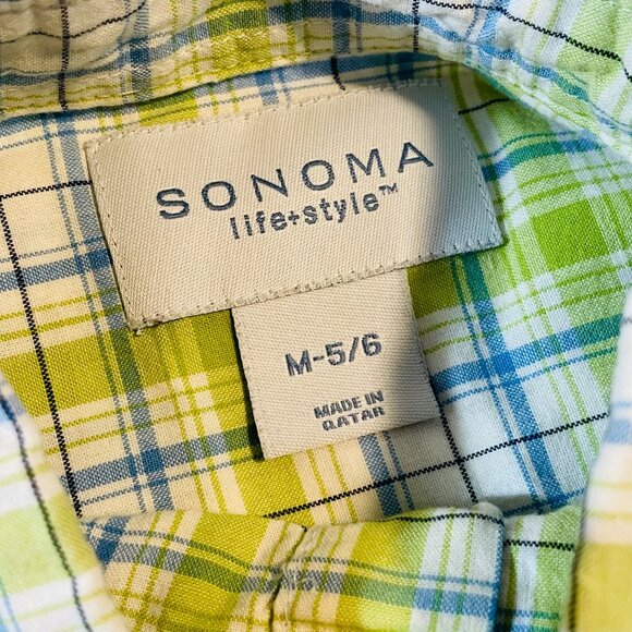 Sonoma Lifestyle Boys Plaid Long Sleeve Shirt M 5/6 100% Cotton Green & Blue - Picture 4 of 7
